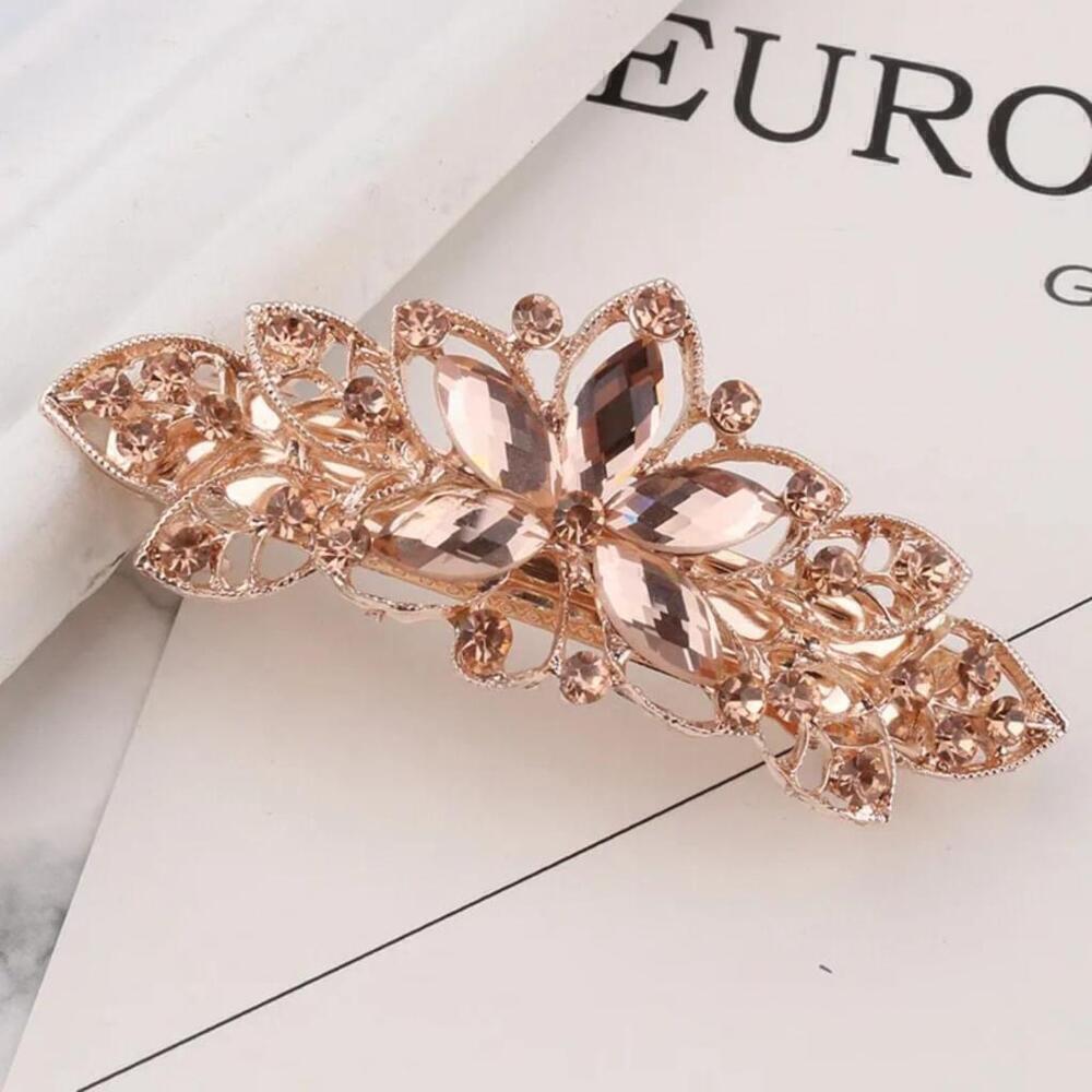Rhinestone Flower Petal Hair Clip In Champagne
